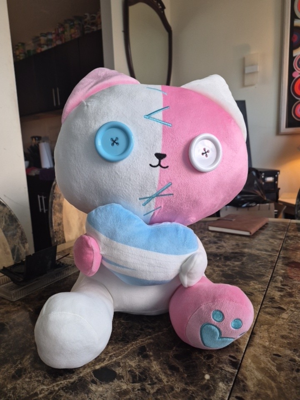 Patch Patch Friends Heart Keeper 1 Pink White Button Eyes Cat Plush 13.7in NWT